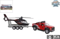 Kids Globe - Pull-back Terreinwagen Met Trailer + Heli 35cm
